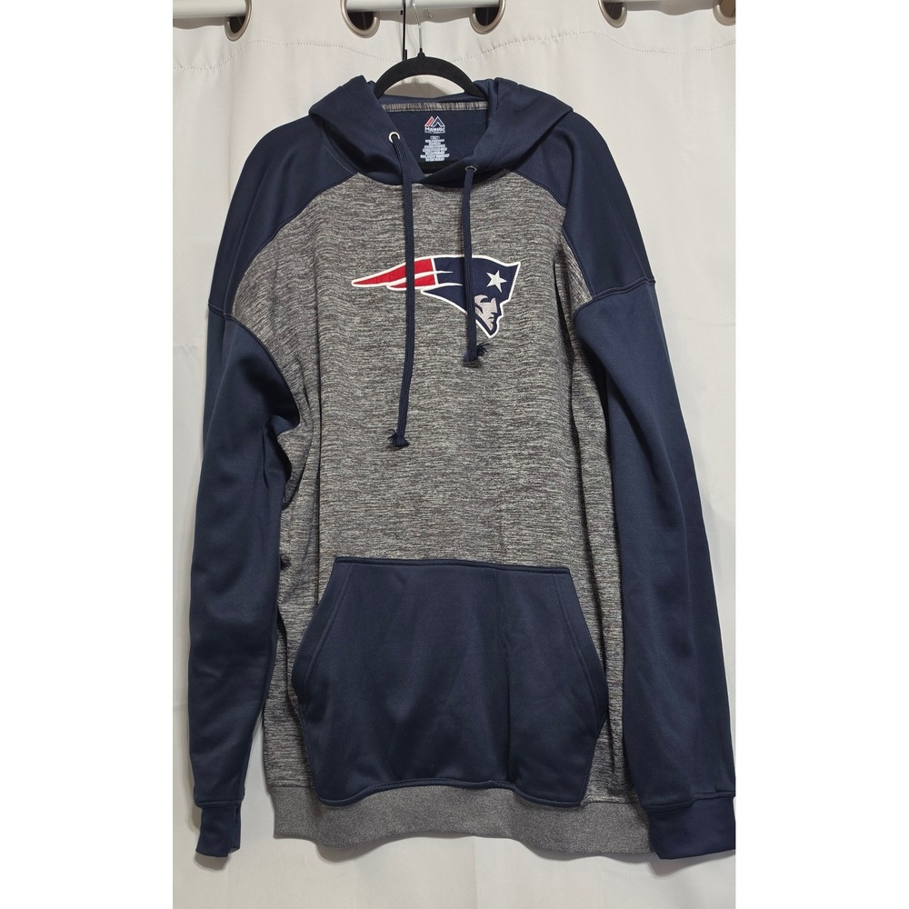 Majestic New England Patriots Hoodie Mens 3XLT Navy Blue Grey Space Dye Pullover